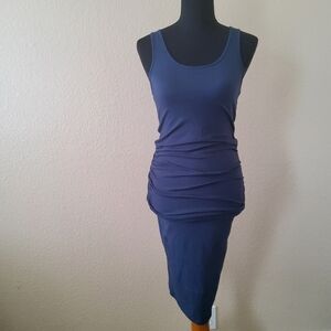 Michael Stars Racerback Ruched Bodycon Midi Tank Knit Dress Size S Navy Blue Ne